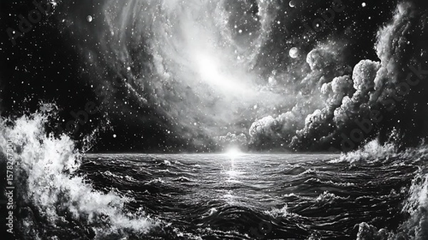 Obraz Dramatic seascape ocean under stormy clouds with dramatic light