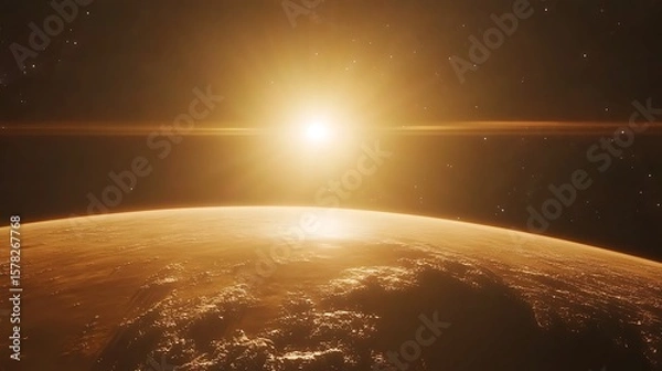 Obraz Dramatic sunlight above terrestrial planet horizon