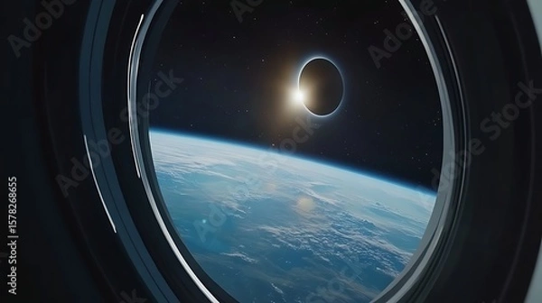 Obraz Earth from space solar eclipse view through a window