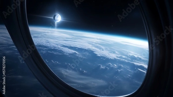 Fototapeta Earths curvature seen through spacecraft window