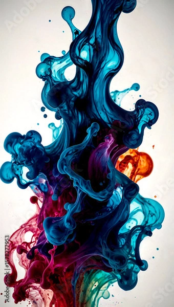 Obraz A closeup of ink drops dissolving into water and creating a swirling pattern. AI generated illustration. 