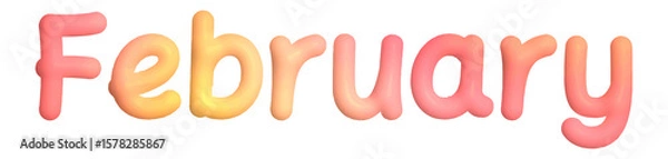 Fototapeta 3D February Text in Cute and Playful Style – Transparent PNG

