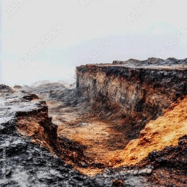 Obraz hazardous mining pit  isolated on white