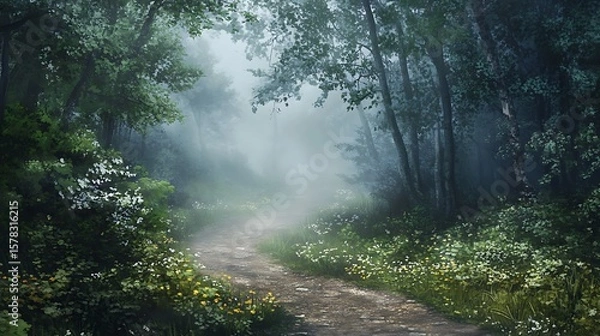 Obraz Misty forest pathway