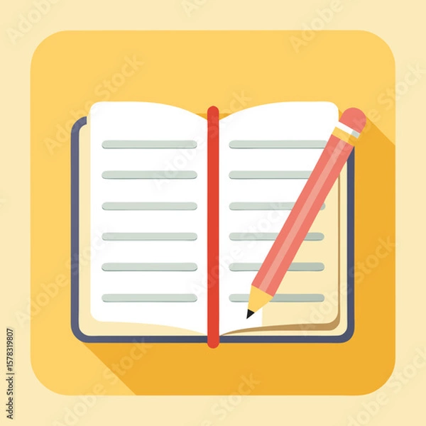 Fototapeta Open Book with Pencil Vector Illustration Education Design