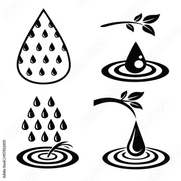 Fototapeta Water drop and ripple pattern elements drops liquid
