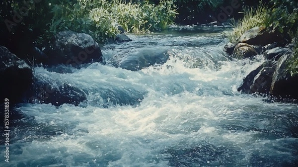 Fototapeta Fast moving stream over rocks