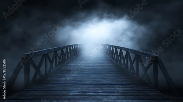Obraz Misty wooden bridge path