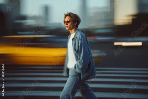 Fototapeta Man Walking Across Street