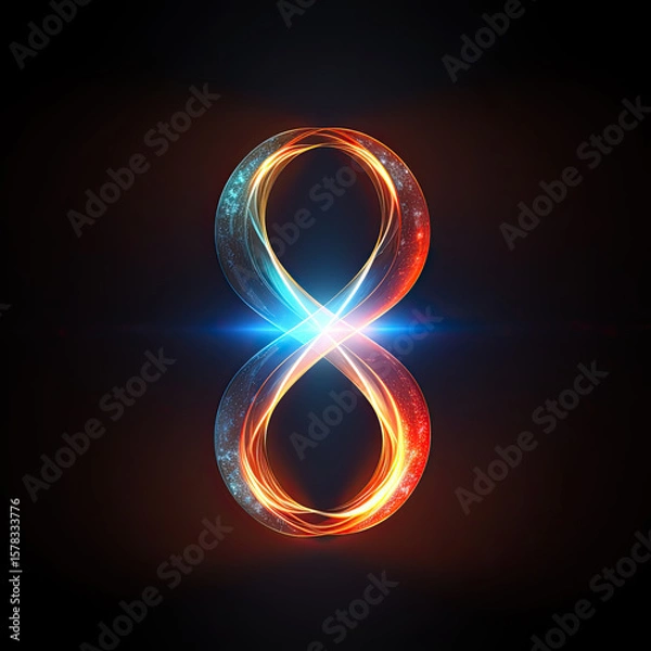 Fototapeta Abstract glowing light trace in infinite symbol