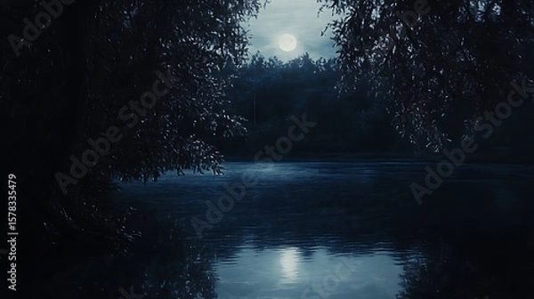Obraz Moonlit lake in forest