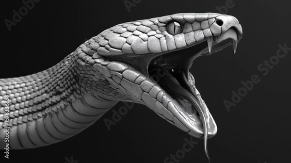 Fototapeta Close-up grayscale render of a snake's head