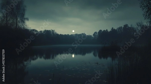 Obraz Moonlit pond landscape