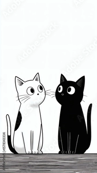 Fototapeta Simple black and white cat illustration in vertical wallpaper format Image 4K UHD