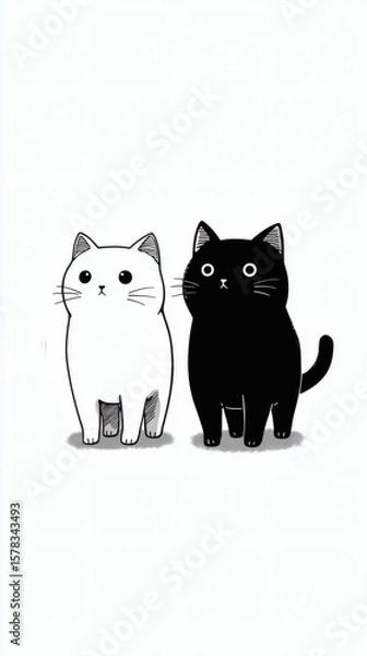 Fototapeta Two cats standing side by side in neutral posture with clean line design Image 4K UHD