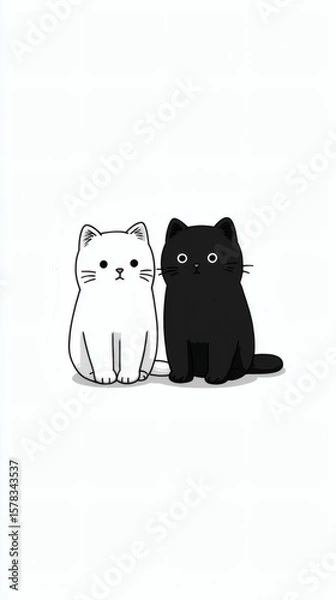Fototapeta Symmetrical duo of cats in bold monochrome for vertical phone backgrounds Image 4K UHD