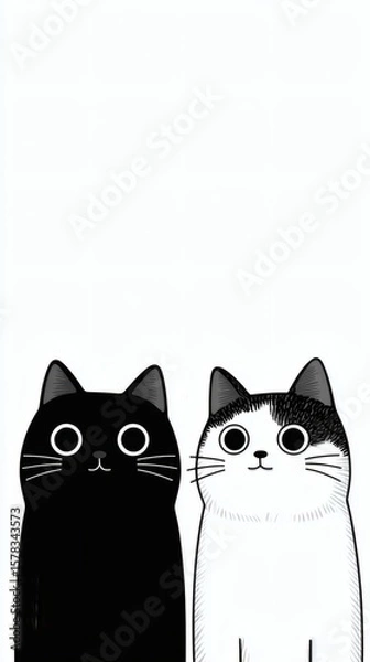 Fototapeta High-resolution vertical illustration of black and white cats staring forward Image 4K UHD