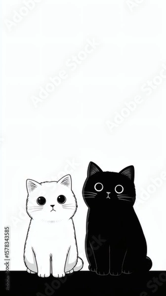 Fototapeta Stylized portrait of two black and white cats on white backdrop Image 4K UHD