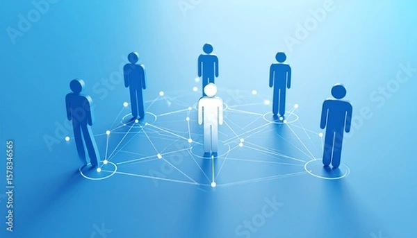 Fototapeta Generated imageCommunity structure diagram with smoothly connected people silhouette 3D icons
