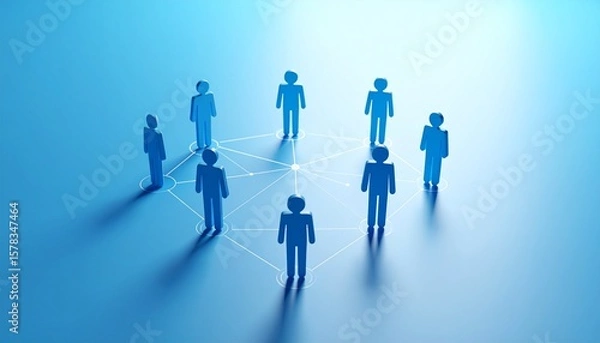 Fototapeta Community structure diagram with smoothly connected people silhouette 3D icons
