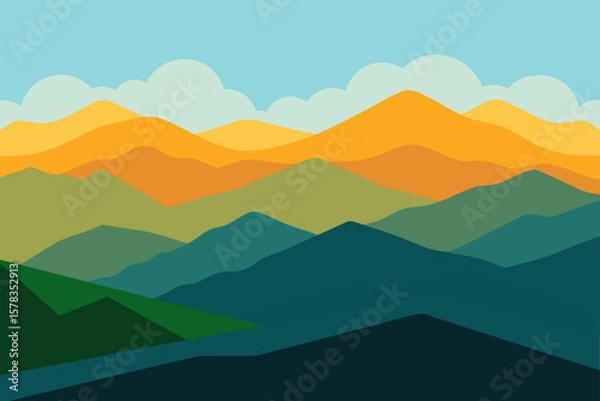 Obraz scenic hilltop view with layered distant mountains