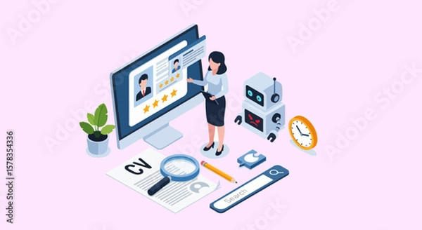Fototapeta AI Recruitment Concept Robot HR Automated Hiring Process