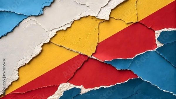 Fototapeta Abstract torn paper background with vivid color contrasts.