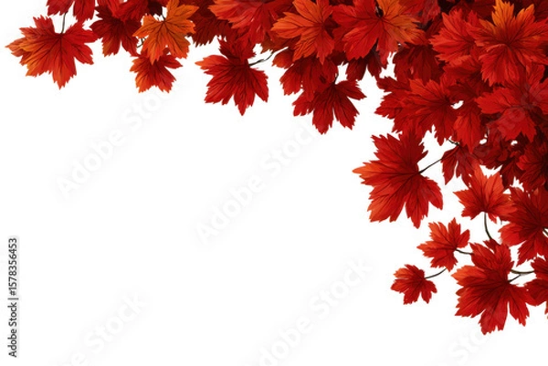Fototapeta Vibrant red maple leaves border decoration isolated on transparent background