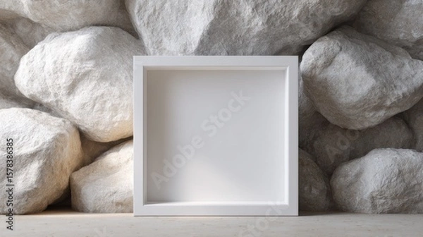 Fototapeta White frame mockup with stone background for product display or artwork presentation