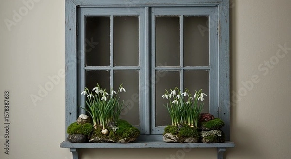 Fototapeta window with flowers in pots