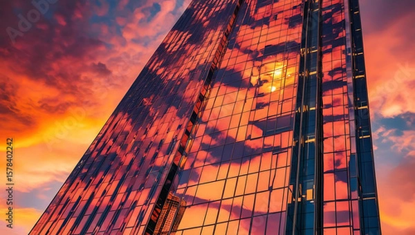 Fototapeta Upward Angle of Building in Vibrant Evening Light

