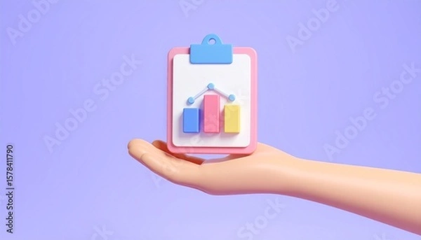 Fototapeta 3D clipboard + graph combination icon floating above a hand