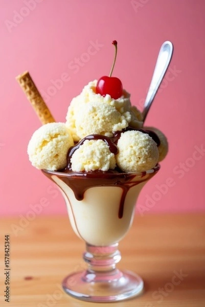 Fototapeta vanilla ice cream with chocolate