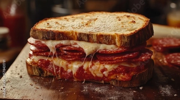 Obraz Pizza sandwiches with tomato sauce, mozzarella, pecorino cheese and salami