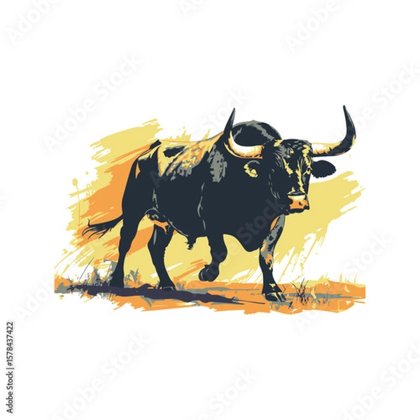 Fototapeta Bull standing illustration in colorful style, AI generated