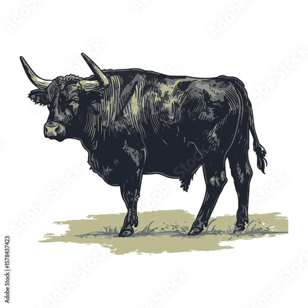 Fototapeta Bull standing illustration in colorful style, AI generated