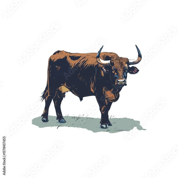 Fototapeta Bull standing illustration in colorful style, AI generated