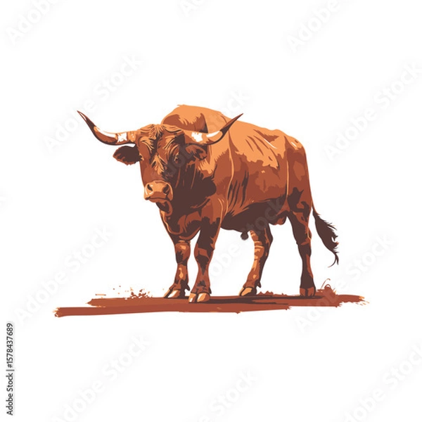 Fototapeta Bull standing illustration in colorful style, AI generated