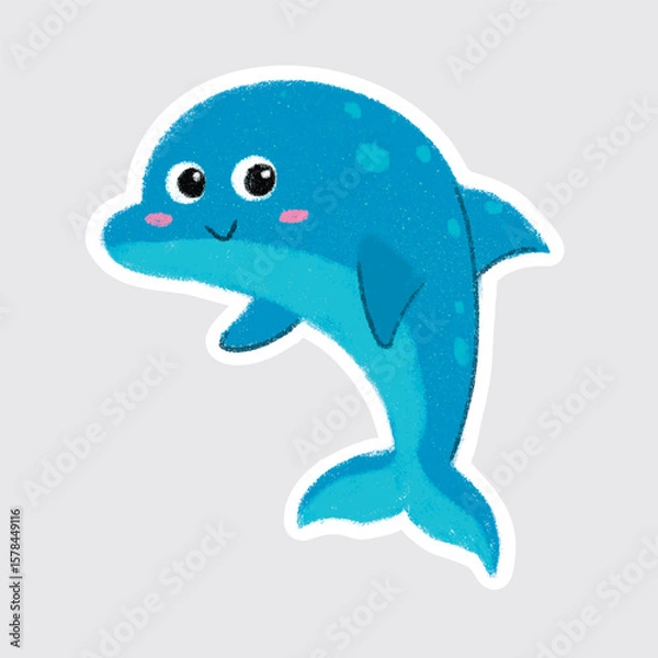 Fototapeta Dolphin Cute sea animals in crayon style for stickers, icons, logos, etc.