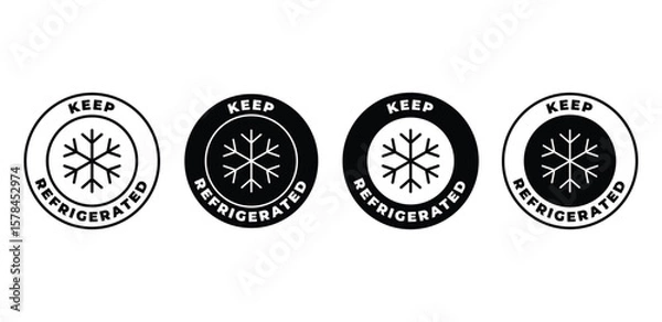 Obraz Keep Refrigerated Icon Set Black and White Circular Symbols with Snowflake Vector Design