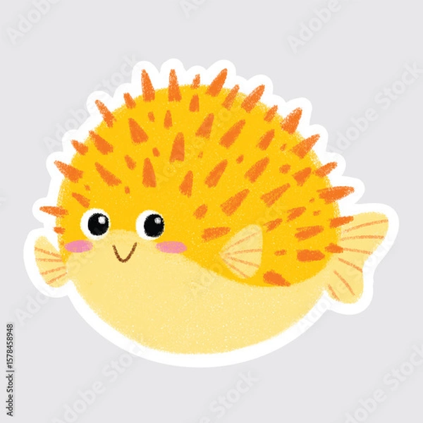 Obraz Pufferfish Cute sea animals in crayon style for stickers, icons, logos, etc.