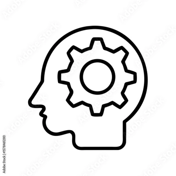 Fototapeta Human head silhouette with gear icon symbolizing thought process  