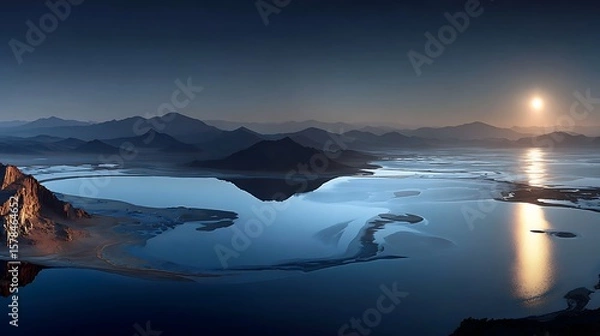 Obraz Lake and Mountain Landscape at Sunset