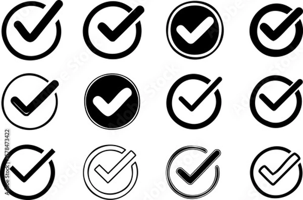 Fototapeta  Circle Tick Check Mark Accept Icon Flat Line Illustration