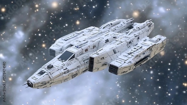 Fototapeta White spaceship in cosmic nebula