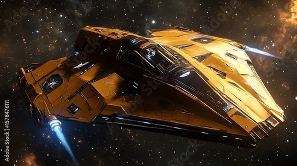 Fototapeta Yellow spaceship in space