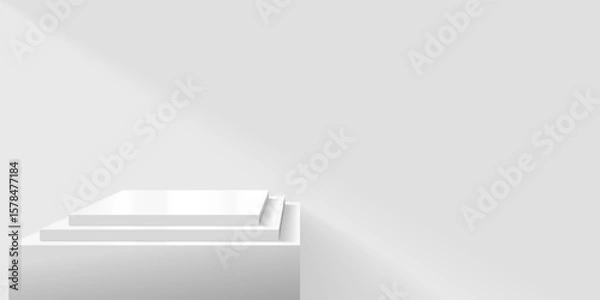 Fototapeta Empty 3D podium made of parallelepipeds in light colors.