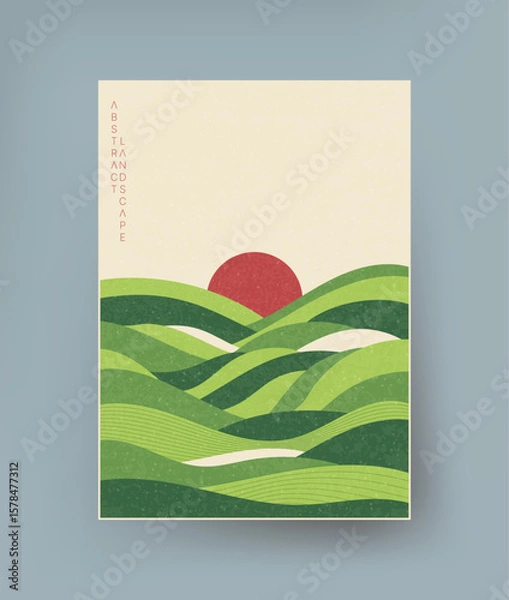 Fototapeta Abstract landscape with smooth elements in traditional Asian style.