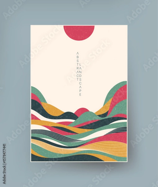Fototapeta Abstract landscape in retro oriental style made with smooth elements.