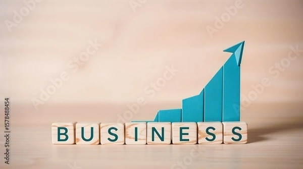 Obraz Business Growth Strategy Concept with Rising Arrow Graph on Wooden Blocks